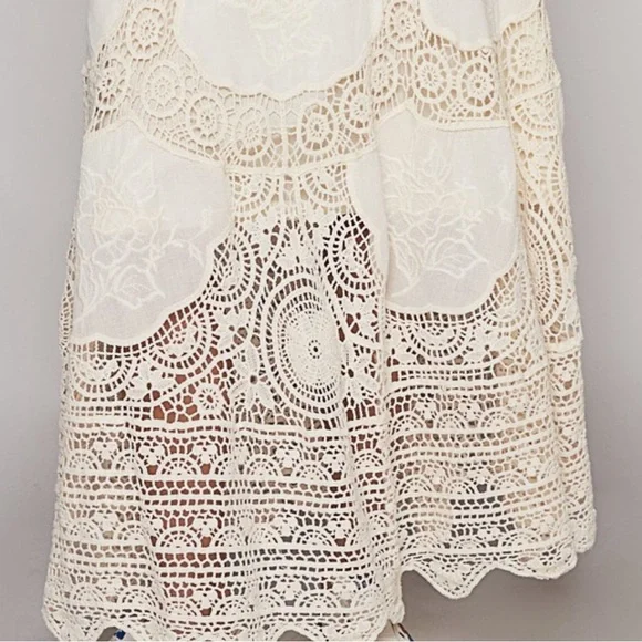 ONE LEFT POL Cream Crochet Knit Metallic Beaded Elastic Waist Maxi Skirt - Picture 5 of 7